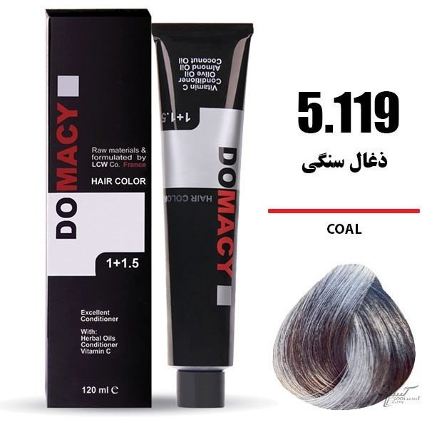 رنگ مو دوماسی DOMACY رنگ ذغال سنگی سری فشن شماره 5.119 حجم 120 میل