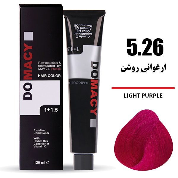 رنگ مو دوماسی DOMACY قهوه ای ارغوانی روشن سری ارغوانی شماره 5.26 حجم 120 میل