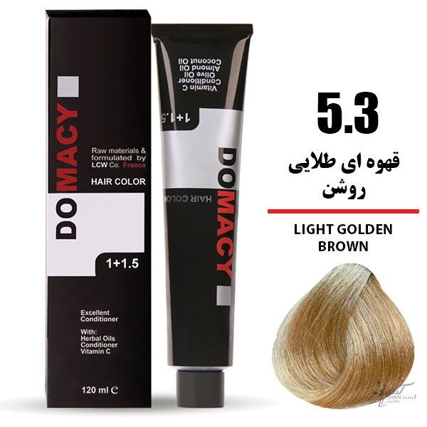رنگ مو دوماسی DOMACY رنگ قهوه ای طلایی روشن سری طلایی شماره 5.3 حجم 120 میل