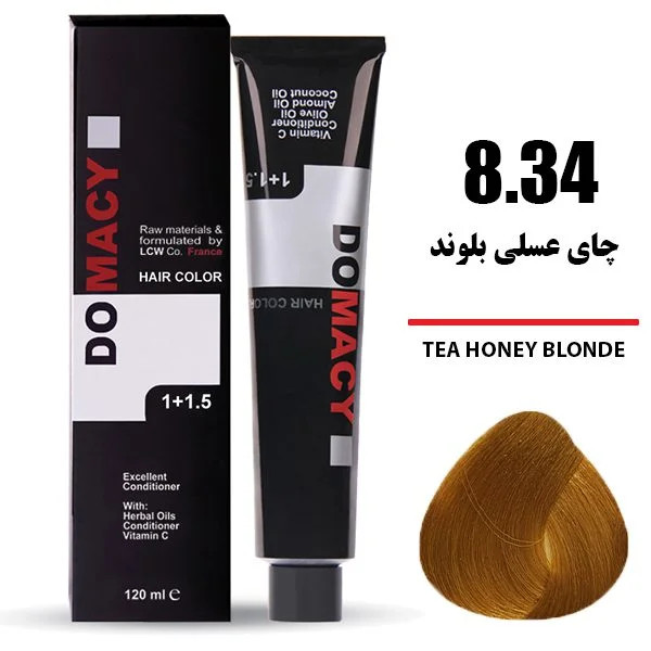 رنگ مو دوماسی DOMACY رنگ چای عسلی بلوند سری عسلی شماره 8.34 حجم 120 میل