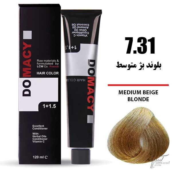 رنگ مو دوماسی DOMACY رنگ بلوند بژ متوسط سری بژ شماره 7.31 حجم 120 میل