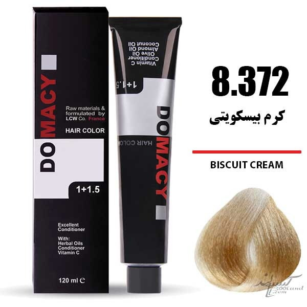 رنگ مو دوماسی DOMACY رنگ کرم بیسکویتی سری بیسکویتی شماره 8.372 حجم 120 میل