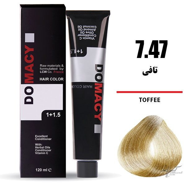 رنگ مو دوماسی DOMACY رنگ تافی سری کافی شاپ شماره 7.47 حجم 120 میل
