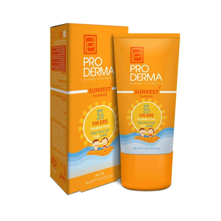 کرم ضدآفتاب بی رنگ پرودرما با SPF35 مناسب کودک حجم 40 میلی لیتر