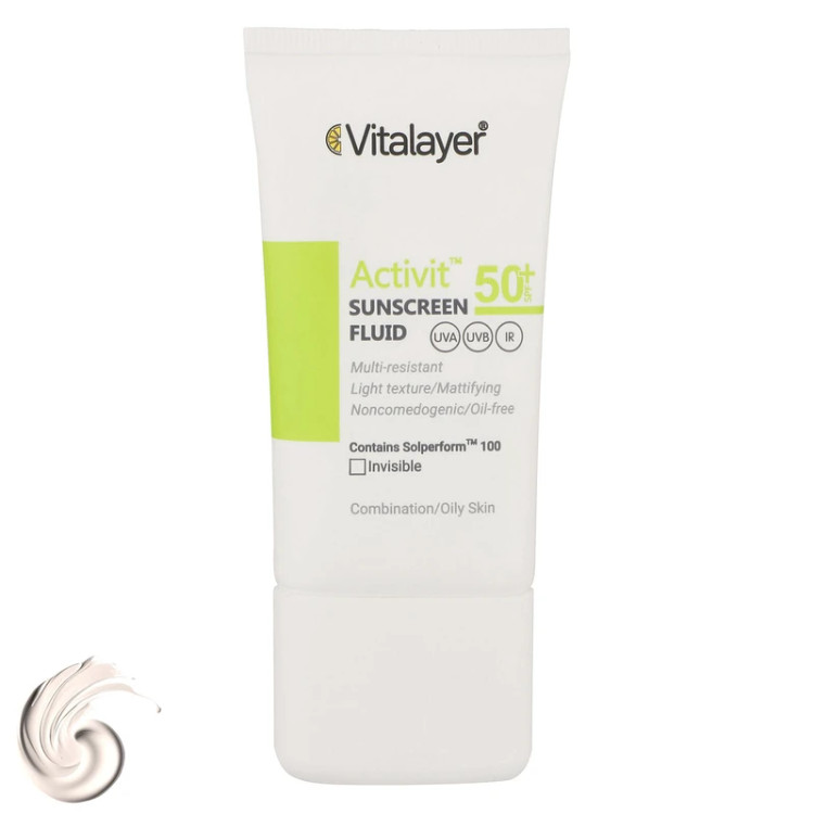 فلوئید ضدآفتاب ویتالیر بی رنگ مدل Activit با SPF50 مناسب پوست چرب 50 میل