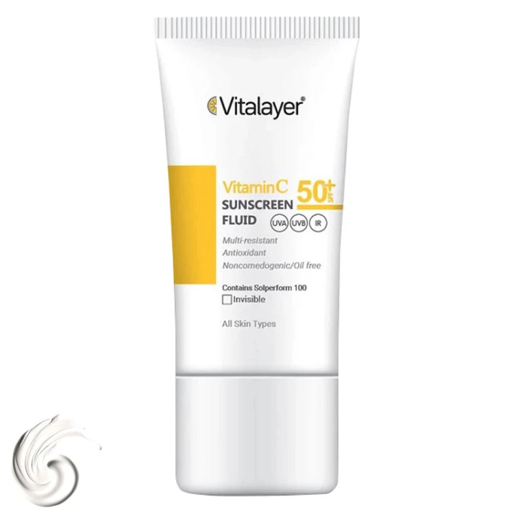 فلوئید ضدآفتاب ویتالیر بی رنگ مدل Vitamin C مناسب انواع پوست حجم 50 میلی لیتر