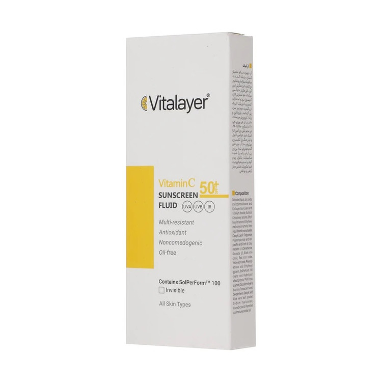 فلوئید ضدآفتاب ویتالیر بی رنگ مدل Vitamin C مناسب انواع پوست حجم 50 میلی لیتر