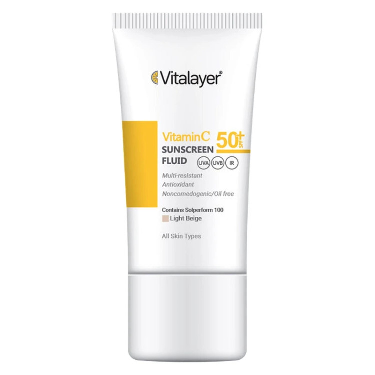 فلوئید ضدآفتاب ویتالیر رنگ لایت بژ مدل Vitamin C مناسب انواع پوست حجم 50 میلی لیتر