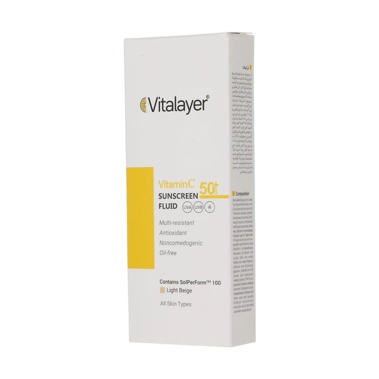 فلوئید ضدآفتاب ویتالیر رنگ لایت بژ مدل Vitamin C مناسب انواع پوست حجم 50 میلی لیتر