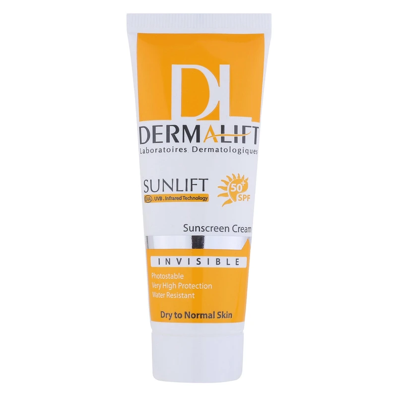 کرم ضدآفتاب غیر رنگی درمالیفت پوست خشک و نرمال  SPF50  مدل سان لیفت