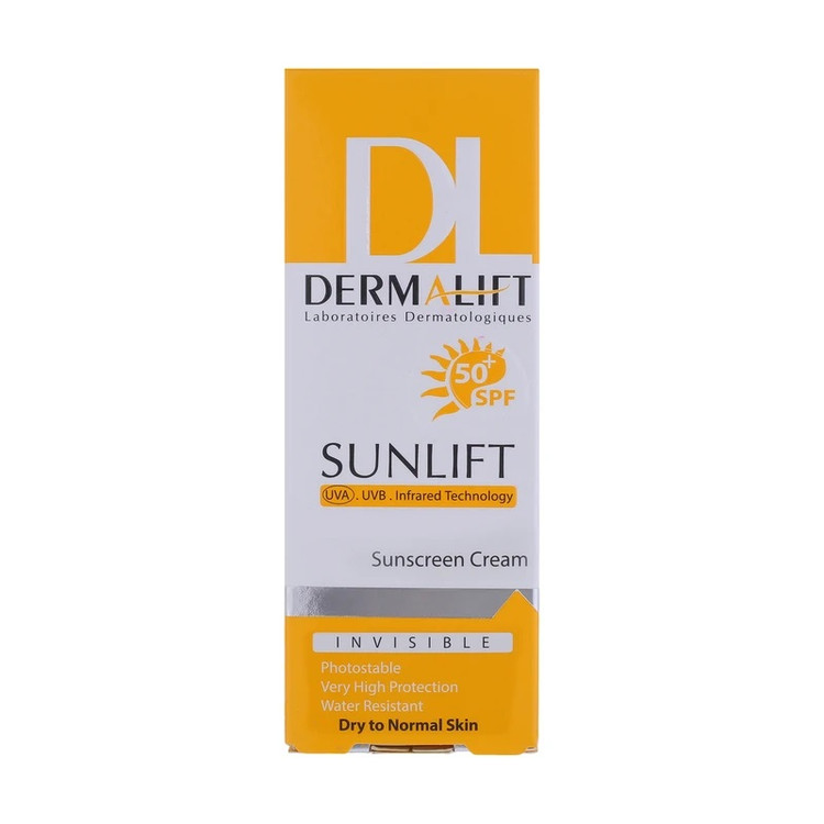 کرم ضدآفتاب غیر رنگی درمالیفت پوست خشک و نرمال SPF50 مدل سان لیفت