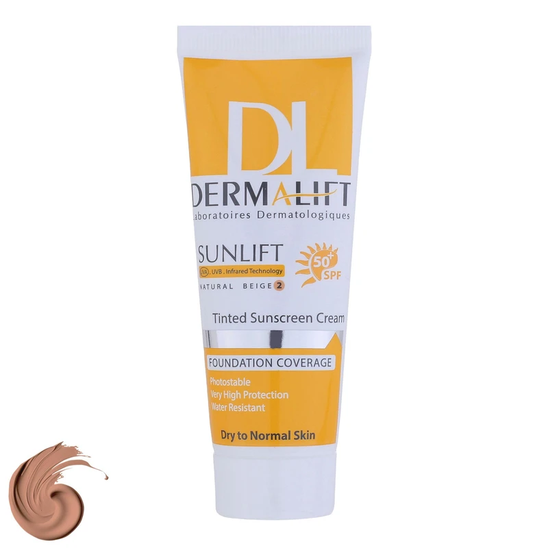 کرم ضد آفتاب رنگی درمالیفت پوست خشک و نرمال  SPF50  مدل سان لیفت بژ طبیعی