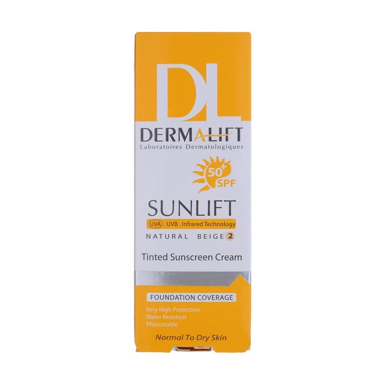 کرم ضدآفتاب رنگی درمالیفت پوست خشک و نرمال SPF50 مدل سان لیفت بژ طبیعی