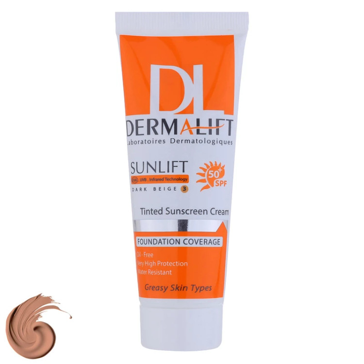 کرم ضدآفتاب رنگی درمالیفت پوست چرب SPF50 مدل سان لیفت بژ طبیعی