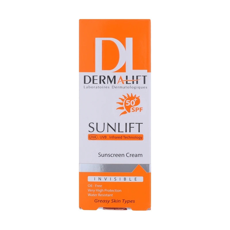 کرم ضدآفتاب غیر رنگی درمالیفت پوست چرب SPF50 مدل سان لیفت