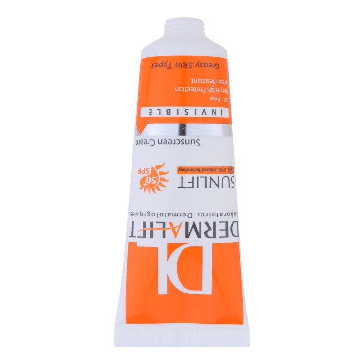 کرم ضدآفتاب غیر رنگی درمالیفت پوست چرب SPF50 مدل سان لیفت