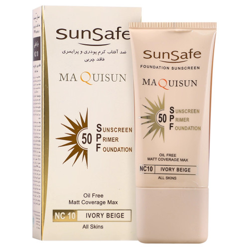 ضد آفتاب سان سیف کرم پودری N20 و پرایمری مکیسان با SPF50 رنگی بژ طبیعی
