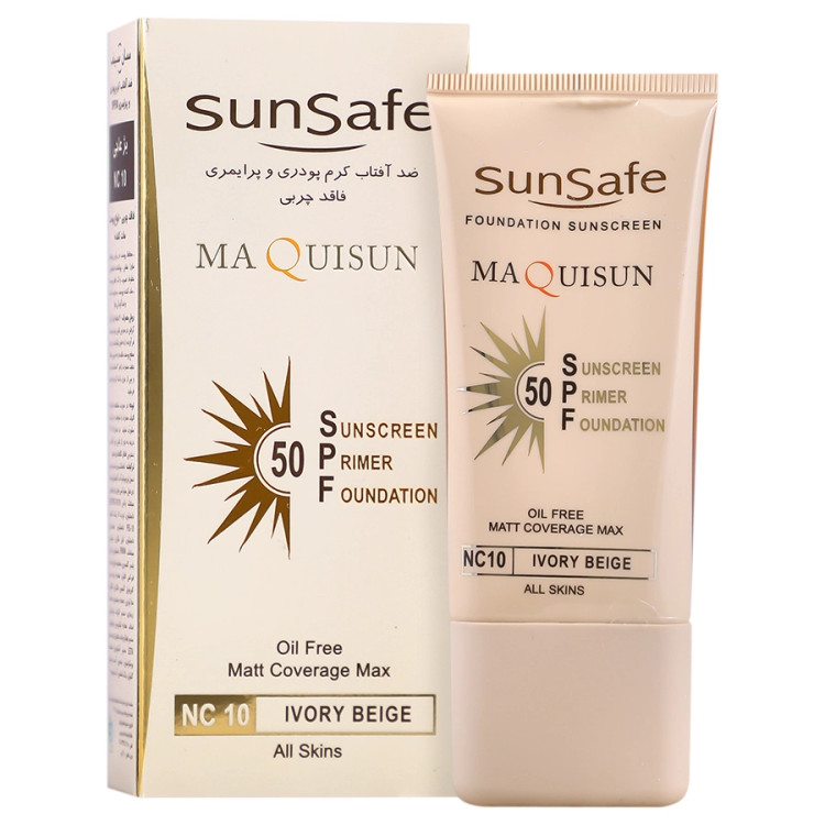 ضد آفتاب سان سیف کرم پودری N20 و پرایمری مکیسان با SPF50 رنگی بژ طبیعی