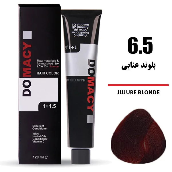 رنگ مو دوماسی DOMACY رنگ بلوند عنابی سری ماهگونی شماره 6.5 حجم 120 میل