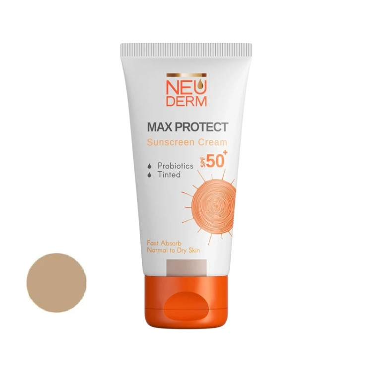 کرم ضد آفتاب مکس پروتکت نئودرم رنگی مدل پوست نرمال تا خشک SPF50 حجم 50 میل