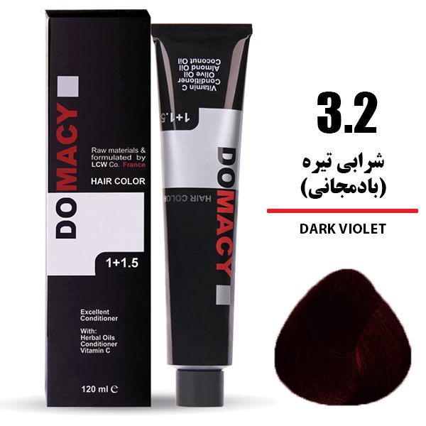 رنگ مو دوماسی DOMACY رنگ شرابی تیره(بادمجانی) سری شرابی شماره 3.2 حجم 120 میل