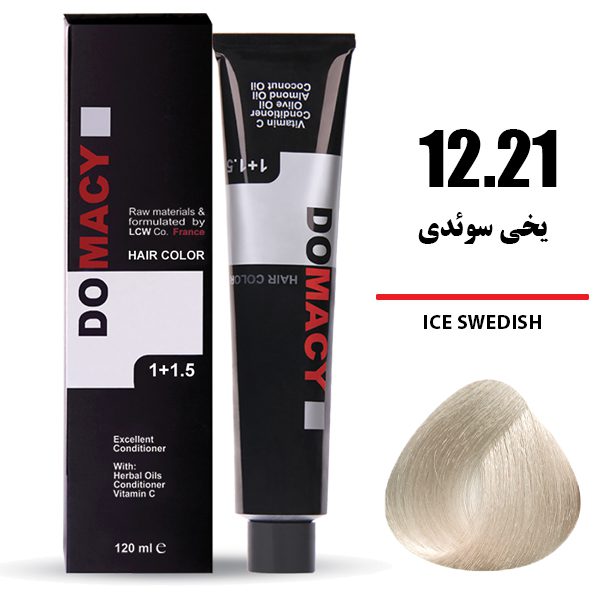 رنگ مو دوماسی DOMACY رنگ یخی سویدی سری اکسترا هایلایت شماره 12.21 حجم 120 میل