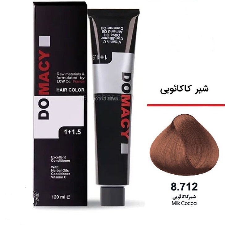 رنگ مو دوماسی DOMACY رنگ شیر کاکائویی سری کاکائویی شماره 8.712 حجم 120 میل