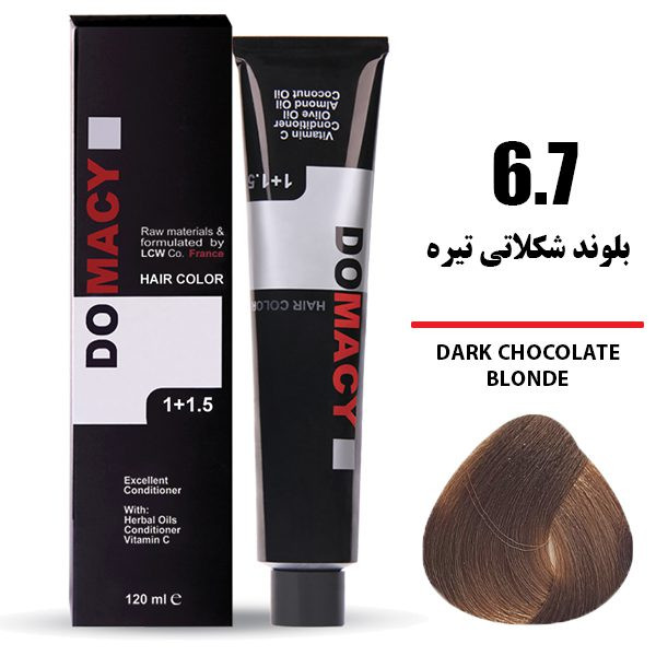 رنگ مو دوماسی DOMACY رنگ بلوند شکلاتی تیره سری شکلاتی شماره 6.7 حجم 120 میل