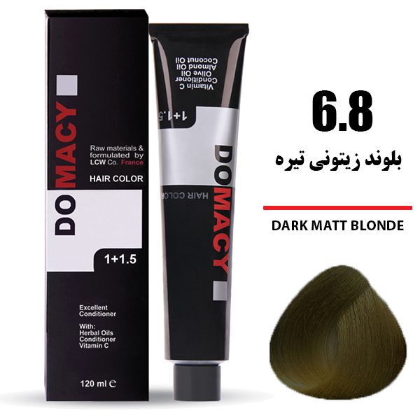 رنگ مو دوماسی DOMACY رنگ بلوند زیتونی تیره سری زیتونی شماره 6.8 حجم 120 میل