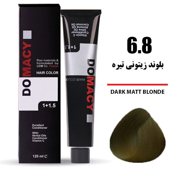 رنگ مو دوماسی DOMACY رنگ بلوند زیتونی تیره سری زیتونی شماره 6.8 حجم 120 میل