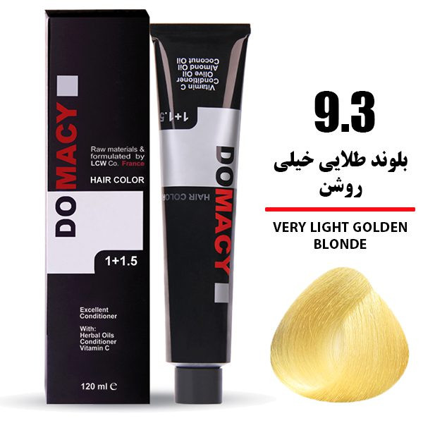 رنگ مو دوماسی DOMACY رنگ بلوند طلایی خیلی روشن سری طلایی شماره 9.3 حجم 120 میل