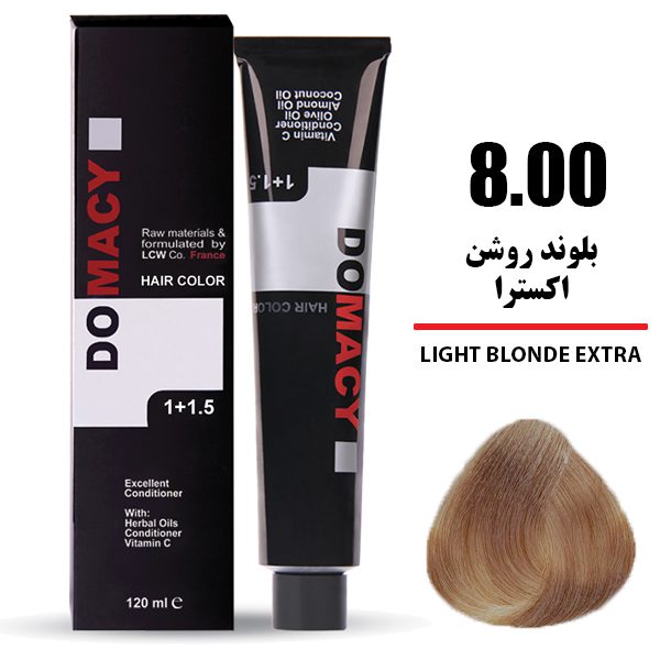 رنگ مو دوماسی DOMACY رنگ بلوند روشن اکسترا سری طبیعی اکسترا شماره 8.00 حجم 120 میل